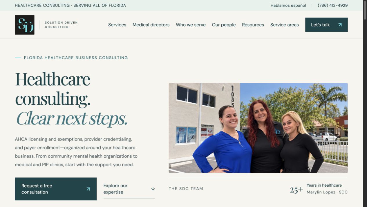 Solution Driven Consulting website with its healthcare consulting services